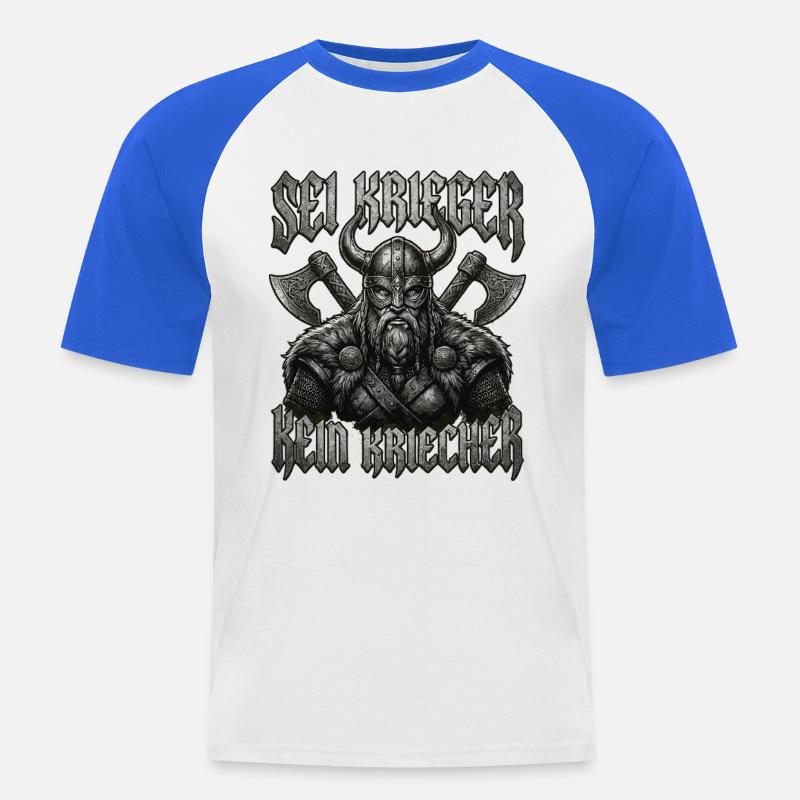Sei Krieger kein Kriecher Wikinger Bart - Männer Baseball-T-Shirt - Weiß/Royalblau