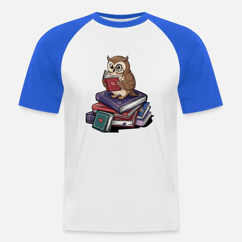 Bücherwurm-Eule-Vogel liest Bücher Kunst - Männer Baseball-T-Shirt - Weiß/Royalblau