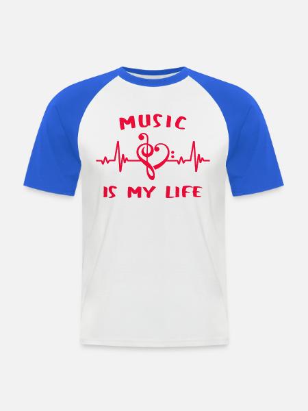 MUSIC IS MY LIFE - Musikliebe - Männer Baseball-T-Shirt - Weiß/Royalblau