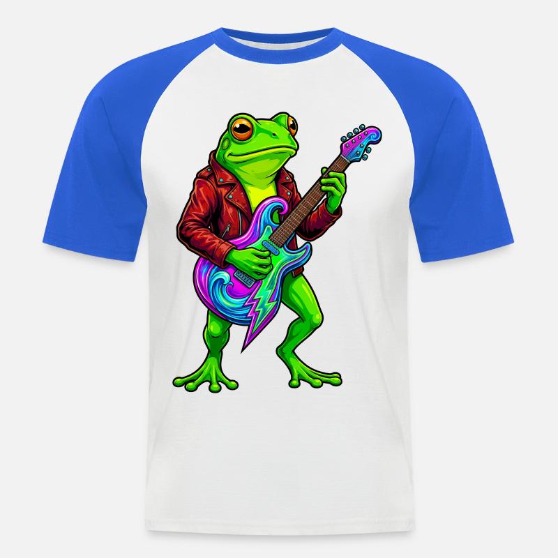 Frosch mit Jacke und Neon E-Gitarre - Männer Baseball-T-Shirt - Weiß/Royalblau