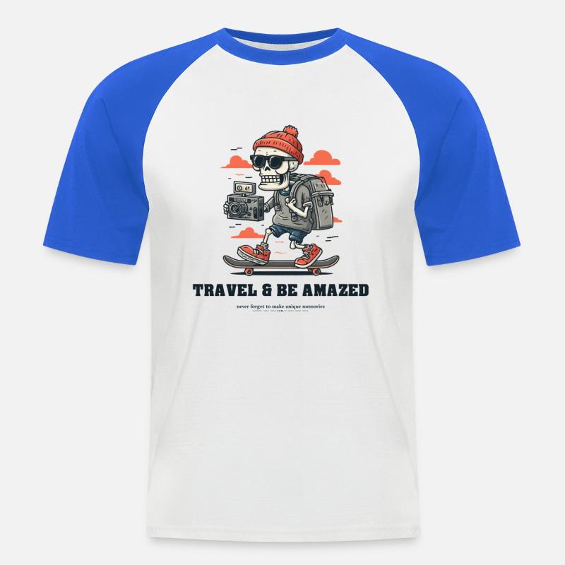 Scheletro da viaggio con fotocamera - Maglia da baseball a manica corta da uomo - bianco/blu royal
