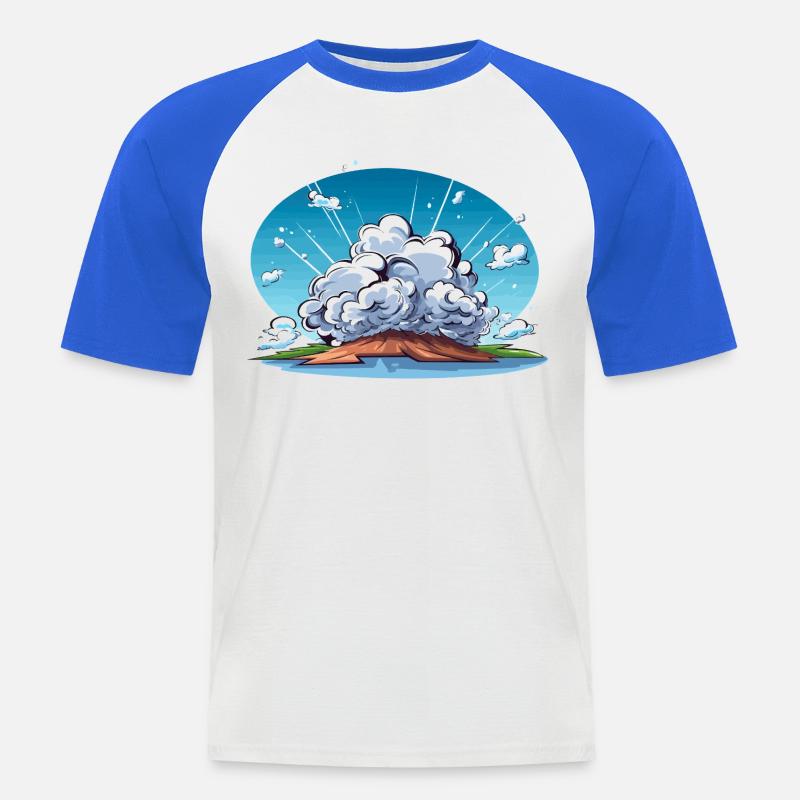 Comic Explosion im Landschaftspanorama - Männer Baseball-T-Shirt - Weiß/Royalblau