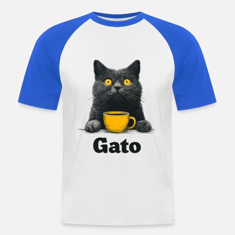 Gato Kaffee Blick Katze - Männer Baseball-T-Shirt - Weiß/Royalblau