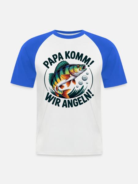 Angeln mit meinem Papa - Männer Baseball-T-Shirt - Weiß/Royalblau