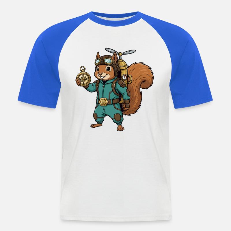 Squirrel Steampunk Aviator Jetpack-Kompass - Männer Baseball-T-Shirt - Weiß/Royalblau