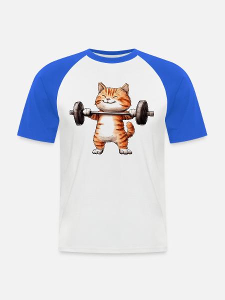 Katze Fitness - Männer Baseball-T-Shirt - Weiß/Royalblau