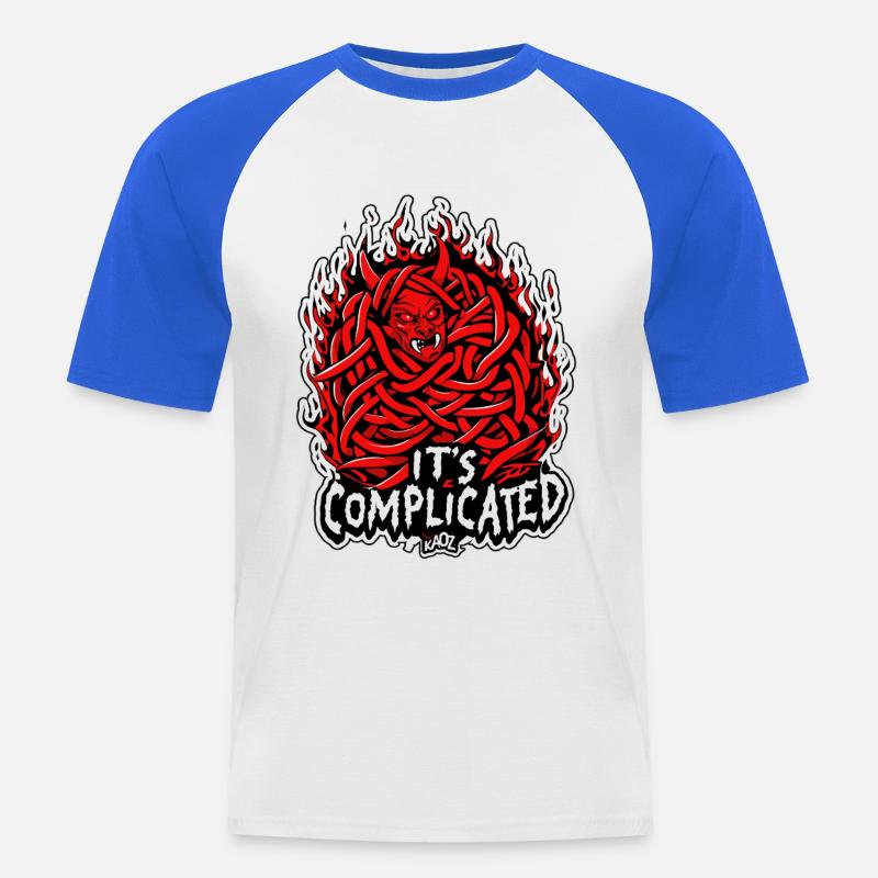 Verstrickter Feuerdämon: Es ist kompliziert - Männer Baseball-T-Shirt - Weiß/Royalblau