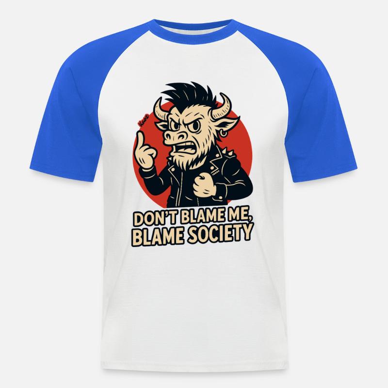 Rogue Bull Punk -asenne - Miesten lyhythihainen baseballpaita - valkoinen/kuninkaallinen