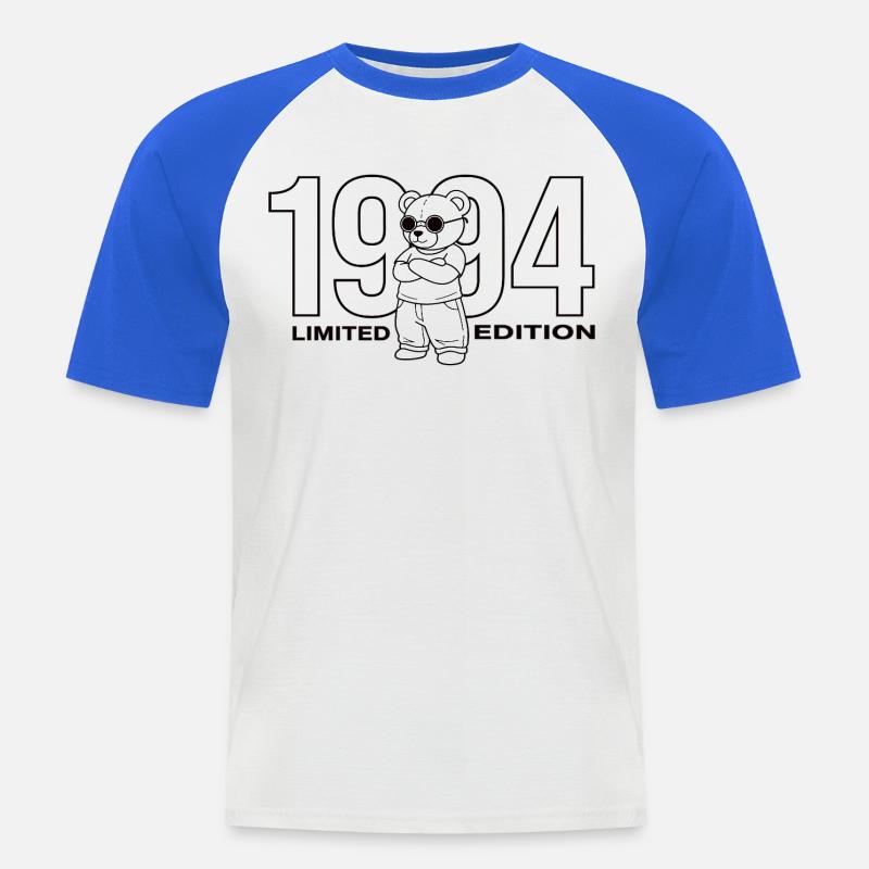 2004 års Födelsedagsbjörn Limited Edition - Kortärmad basebolltröja herr - vit/kungsblå