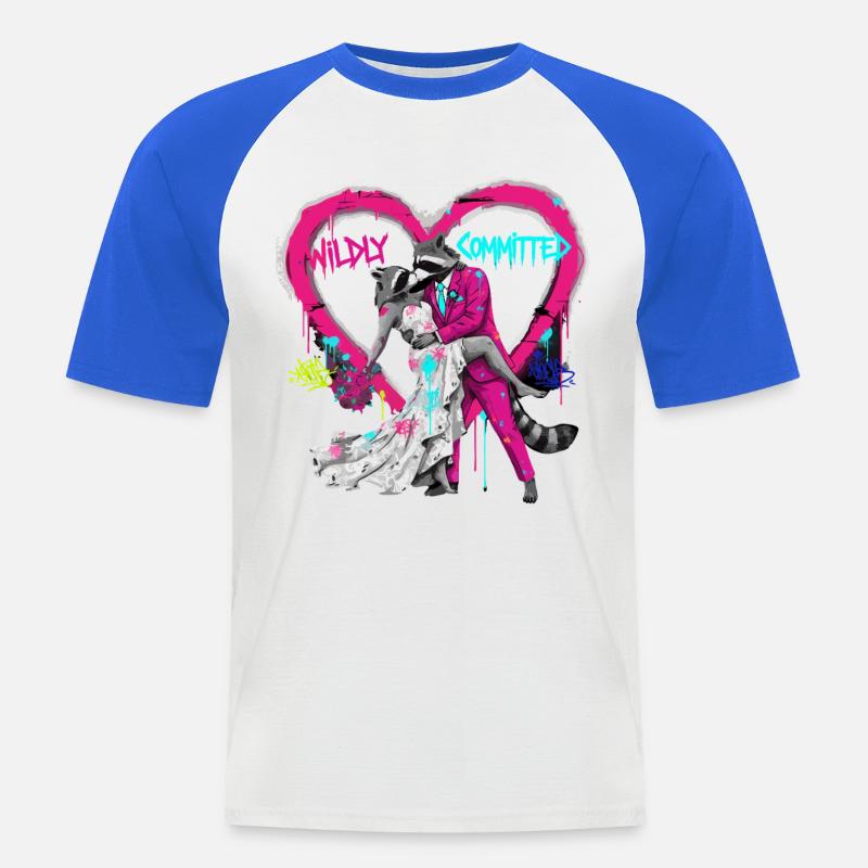 Wildly Committed Waschbär Hochzeit - Männer Baseball-T-Shirt - Weiß/Royalblau