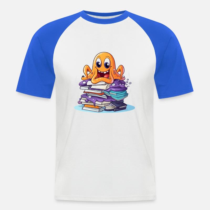 Learning octopus with stack of books - Men's Baseball T-Shirt - white/royal blue