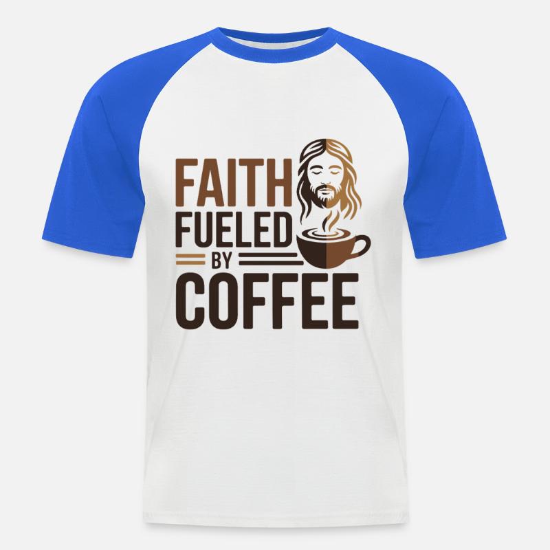 Fede alimentata dal caffè Jesus Kaffee - Maglia da baseball a manica corta da uomo - bianco/blu royal