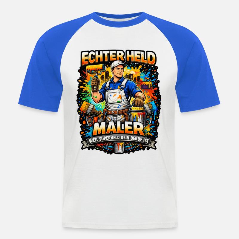 Echter Held Maler – Farbexplosion - Männer Baseball-T-Shirt - Weiß/Royalblau