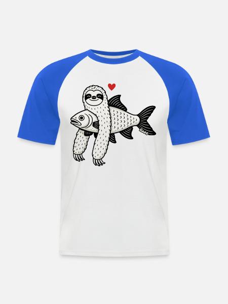 Herzhaftes Sloth-Fisch Duo - Männer Baseball-T-Shirt - Weiß/Royalblau
