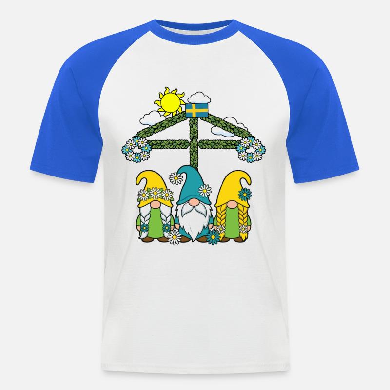 Litha Pagan Sommarsolstånd Midsommar Midsommar Midsommar - Kortärmad basebolltröja herr - vit/kungsblå