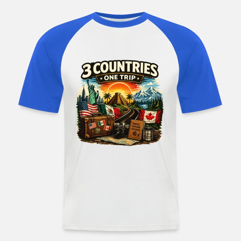3 Countries 1 Trip 2026 - Männer Baseball-T-Shirt - Weiß/Royalblau