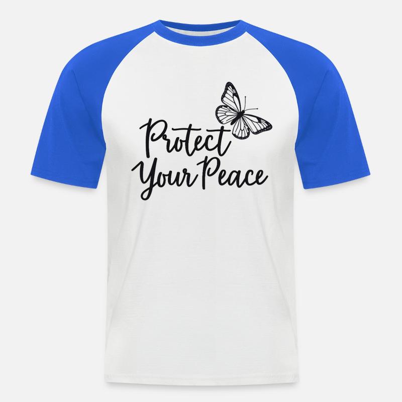 Proteggi la tua pace Farfalla Pace interiore - Maglia da baseball a manica corta da uomo - bianco/blu royal