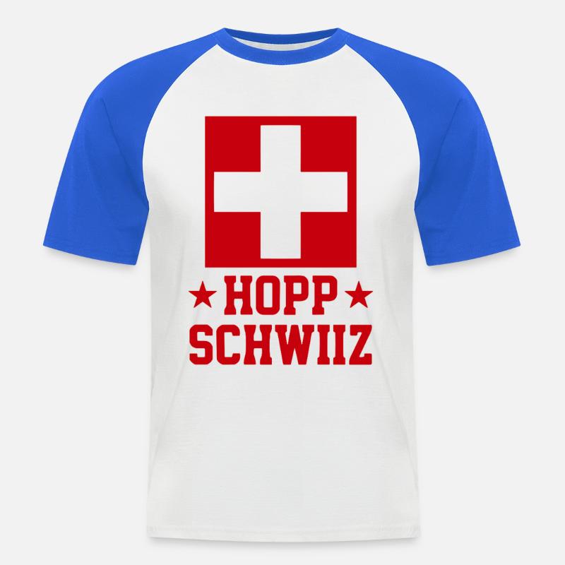 Hopp Schwiiz Schweizer Stolz - Männer Baseball-T-Shirt - Weiß/Royalblau