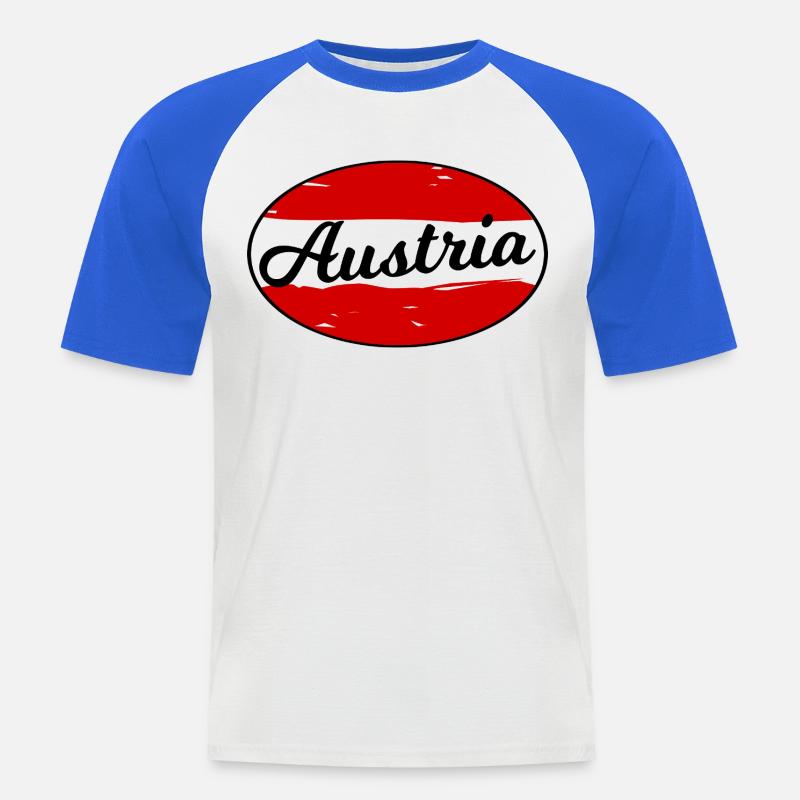 Austria Script Logo auf Rot - Männer Baseball-T-Shirt - Weiß/Royalblau