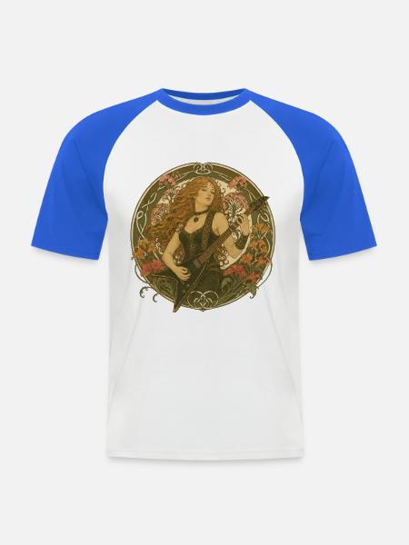 Gitarre im Jugendstil mit Blütenranken - Männer Baseball-T-Shirt - Weiß/Royalblau
