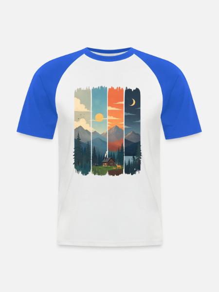 Horizons in four mountain panels - Men's Baseball T-Shirt - white/royal blue