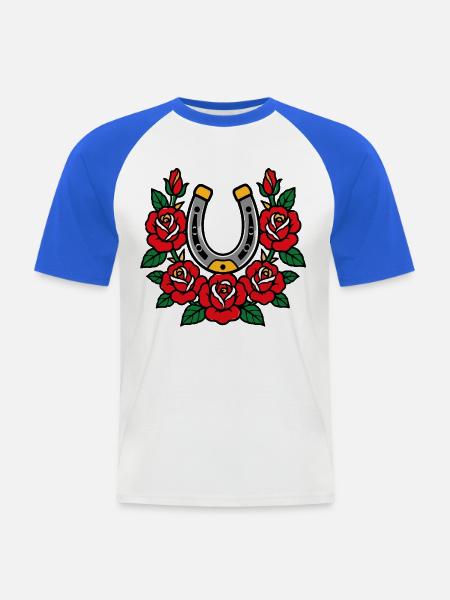 Hufeisen-und-Rosen-Tattoo-Stil - Männer Baseball-T-Shirt - Weiß/Royalblau
