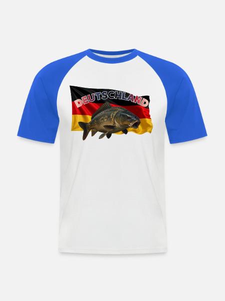 Karpfenangeln Deutschland - Angeldesign - Männer Baseball-T-Shirt - Weiß/Royalblau
