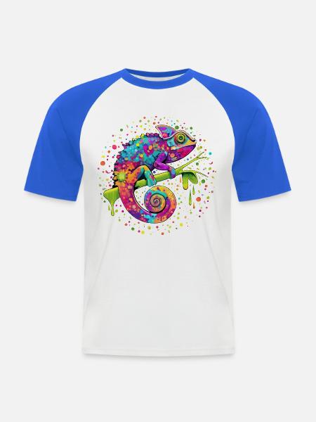 Chamäleon-Aquarellfantasie - Männer Baseball-T-Shirt - Weiß/Royalblau