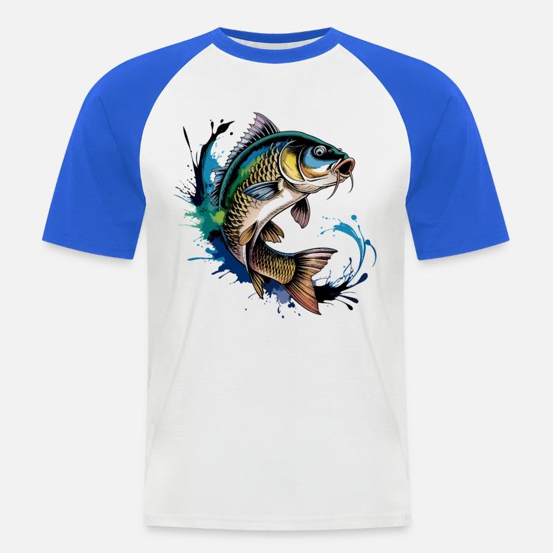 Springender Karpf - Männer Baseball-T-Shirt - Weiß/Royalblau