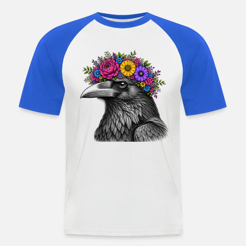 Krähenkopf mit Blütenkrone - Männer Baseball-T-Shirt - Weiß/Royalblau
