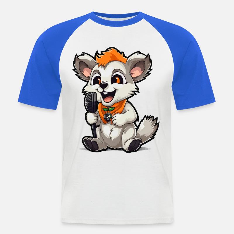 Singtierchen mit Mikrofon - Männer Baseball-T-Shirt - Weiß/Royalblau