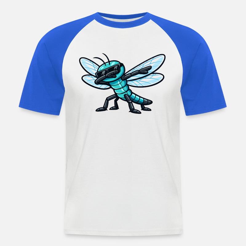 Dabbing Libelle - Männer Baseball-T-Shirt - Weiß/Royalblau
