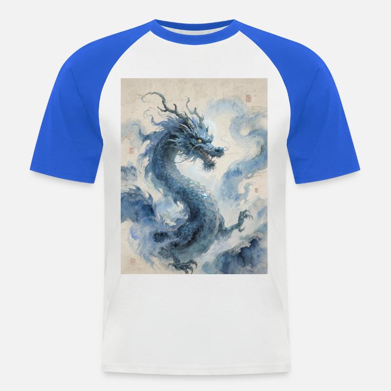 Die himmlische Apotheose: Blauer Drache – Unendlichkeit - Männer Baseball-T-Shirt - Weiß/Royalblau