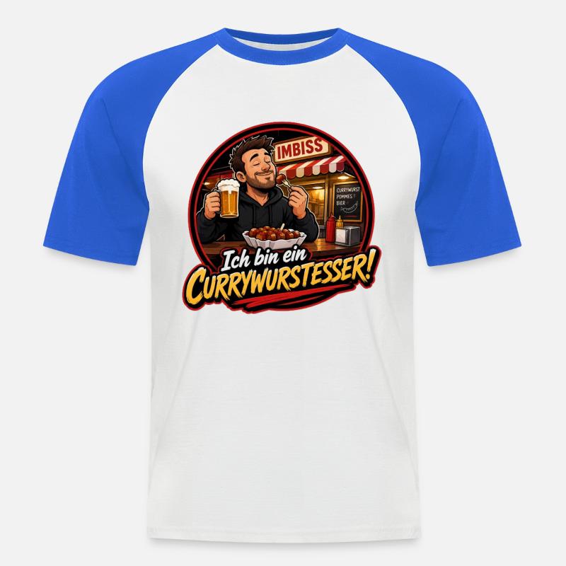 Currywurstesser - Männer Baseball-T-Shirt - Weiß/Royalblau