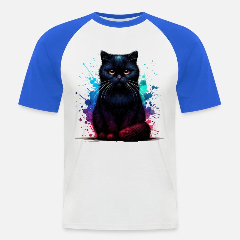 Schwarze Katze Geschenk - Männer Baseball-T-Shirt - Weiß/Royalblau