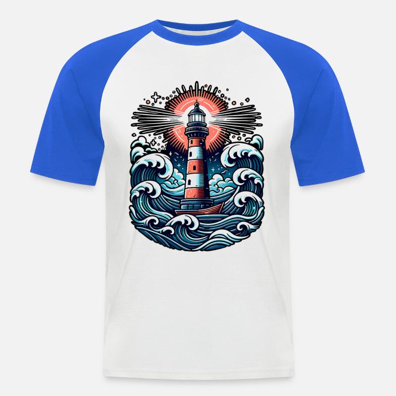 Leuchtturm - Männer Baseball-T-Shirt - Weiß/Royalblau