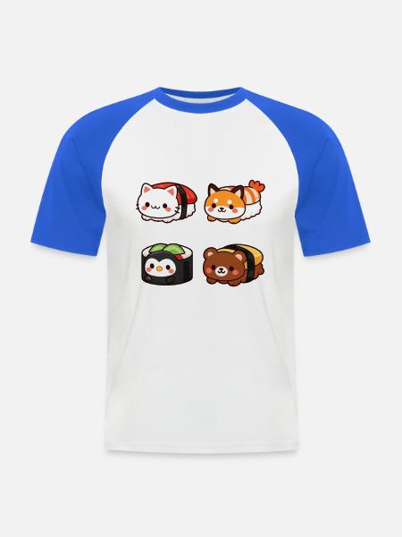 Kawaii Sushi Tierchen Kollektion - Männer Baseball-T-Shirt - Weiß/Royalblau