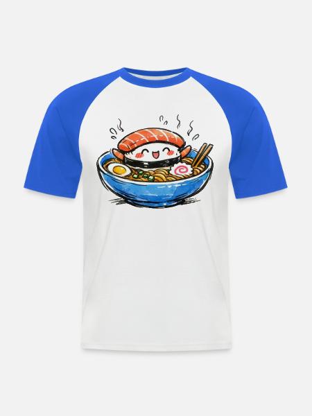 Kawaii Sushi-Ramen Bowl Illustration - Männer Baseball-T-Shirt - Weiß/Royalblau
