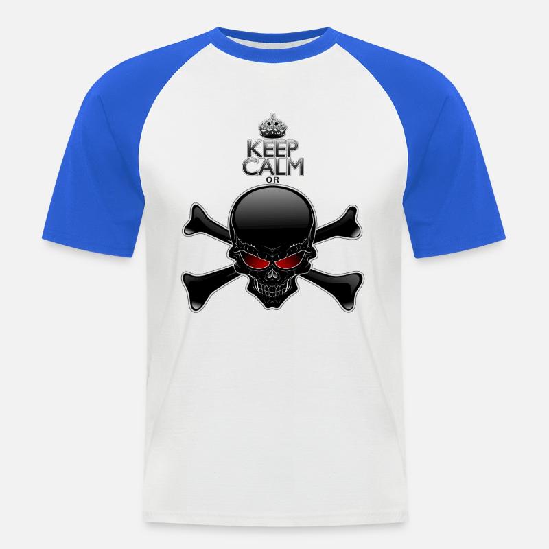 Bleib ruhig oder sterbe, Schwarzer Schädel - Männer Baseball-T-Shirt - Weiß/Royalblau