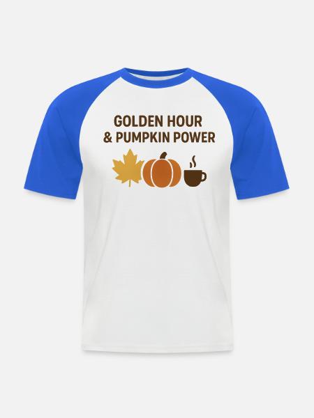 Goldene Stunde & Kürbispower - Männer Baseball-T-Shirt - Weiß/Royalblau