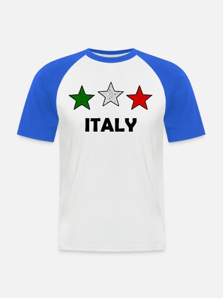 Tri-Sterne Italienische Flagge - Männer Baseball-T-Shirt - Weiß/Royalblau