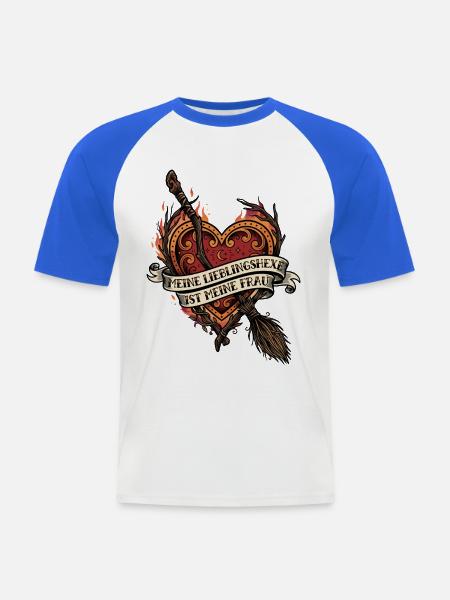 Lieblingshexe Herz Hexenbesen Frau - Männer Baseball-T-Shirt - Weiß/Royalblau