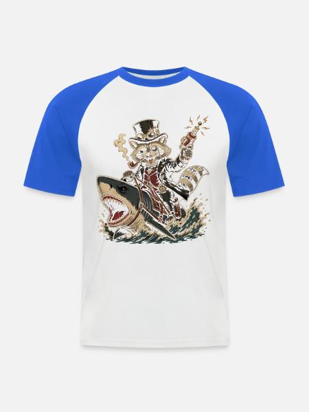 Steampunk Waschbär auf Hai - Männer Baseball-T-Shirt - Weiß/Royalblau