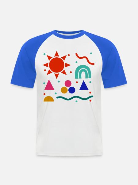 Lebendige Geometrie Sonnenfarben Muster - Männer Baseball-T-Shirt - Weiß/Royalblau