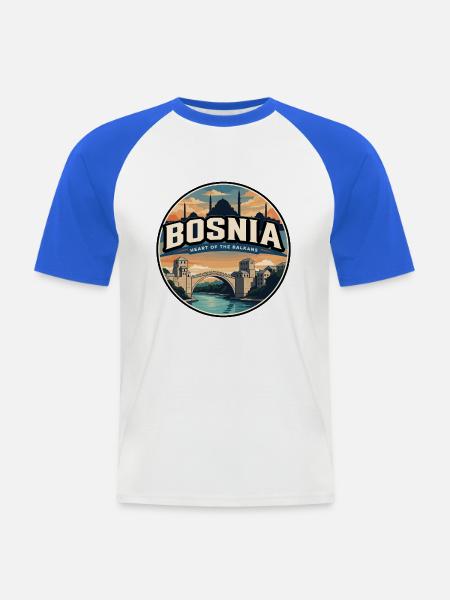 Retro Bosnia Mostar Stari Höchstabzeichen - Männer Baseball-T-Shirt - Weiß/Royalblau