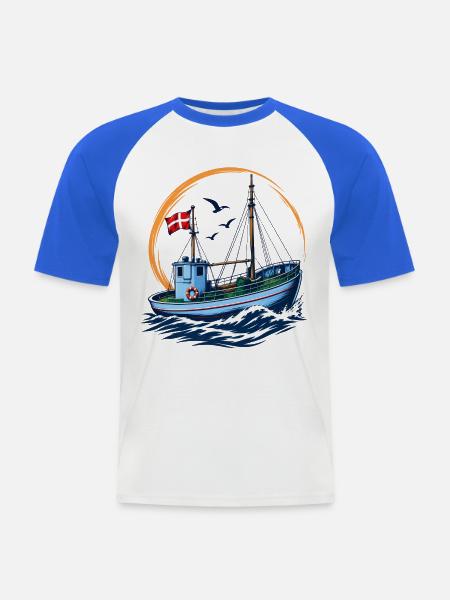 Fischereikutter - Männer Baseball-T-Shirt - Weiß/Royalblau