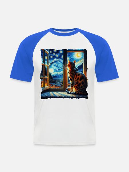 Bengalkatze Starry Night - Männer Baseball-T-Shirt - Weiß/Royalblau