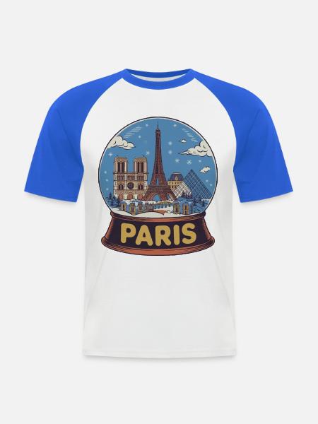 Pariser Schneekugel - Männer Baseball-T-Shirt - Weiß/Royalblau