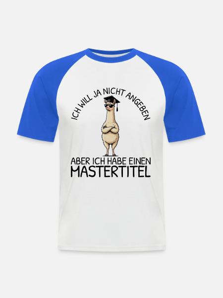 Mastertitel Lama mit Abschluss Studium - Männer Baseball-T-Shirt - Weiß/Royalblau