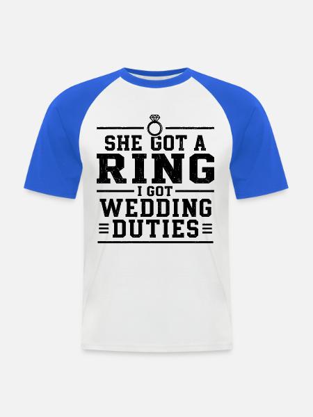 Humor-Ehering und Bräutigam-Aufgaben - Männer Baseball-T-Shirt - Weiß/Royalblau